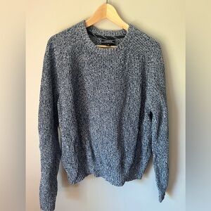 Lands' End Men's Heathered Blue 100% Cotton Crewneck Fisherman Sweater